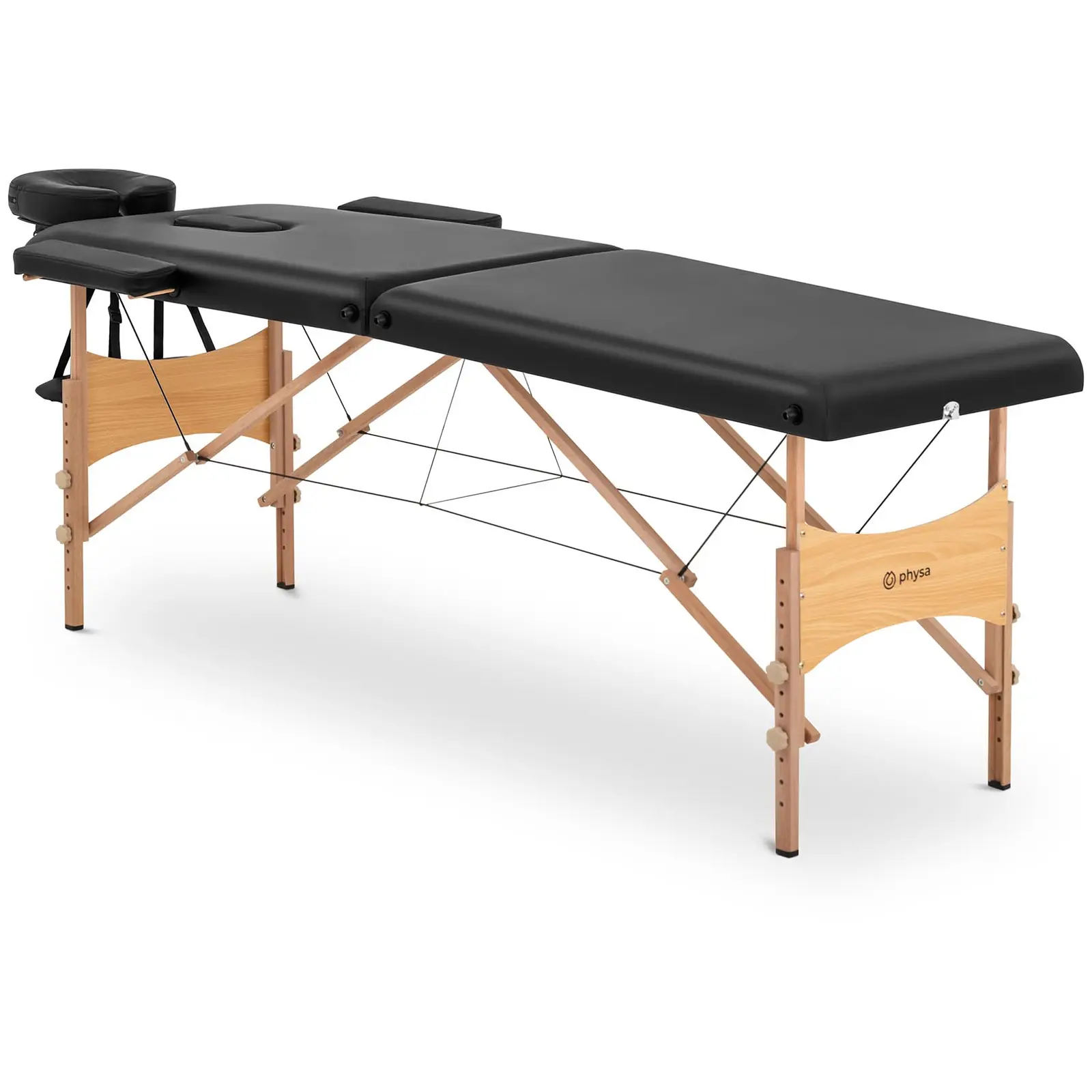 Camilla de masaje plegable - extra ancha (70 cm) - reposacabezas y reposapies inclinables - madera de haya - negra