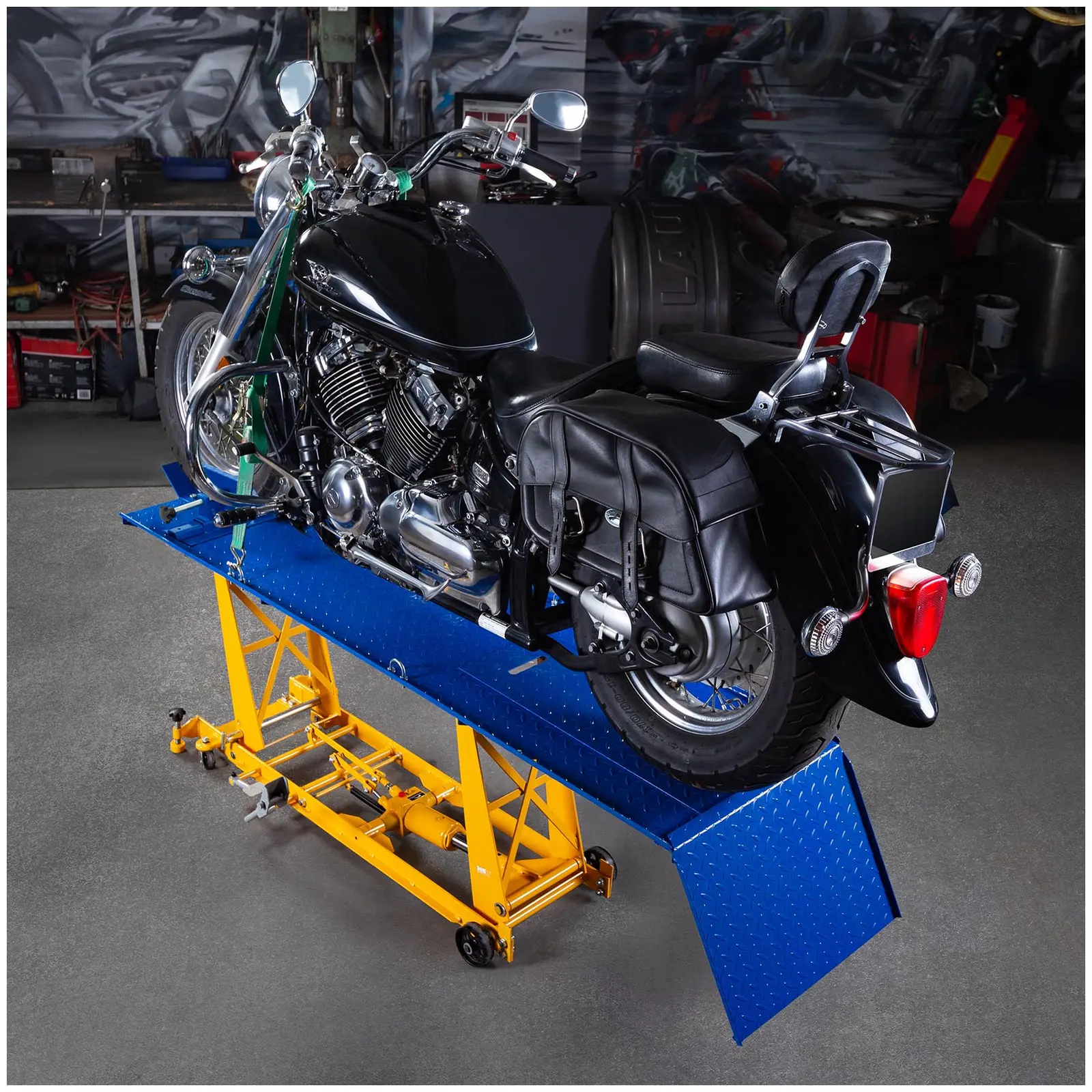 Elevador hidráulico para motos con rampa - 450 kg - 206 x 55 cm