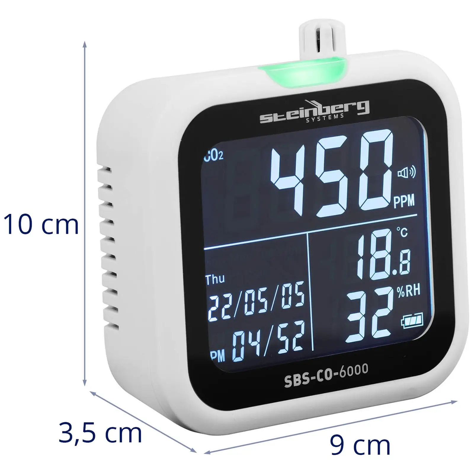 Medidor de CO2 - 400 - 6000 ppm - también para temperatura y humedad