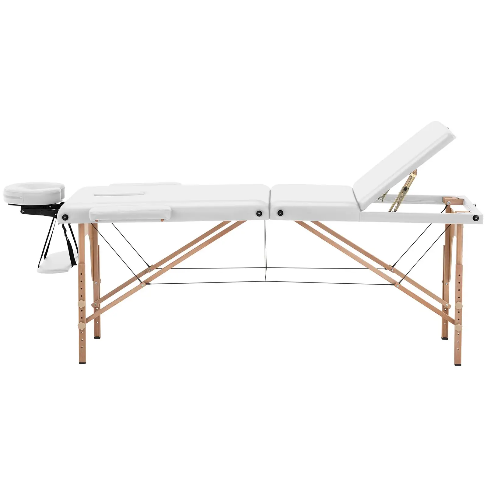 Camilla de masaje plegable - extra ancha (70 cm) - reposapies inclinable - madera de haya - blanca