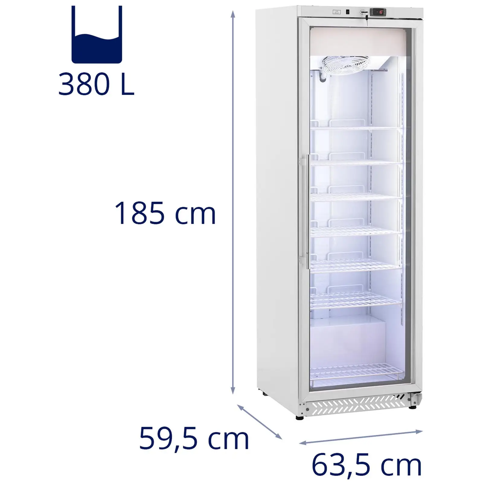 Congelador - 380 L - Royal Catering - puerta de vidrio - blanco - refrigerante R290