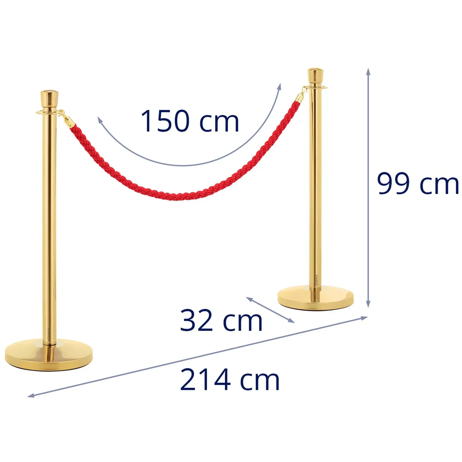 2 postes para barrera con cordón - 200 cm - dorados