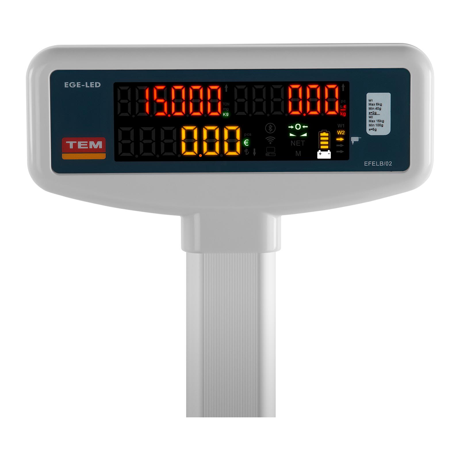 Balanza comercial con pantalla LED superior - calibrada - 6 kg/2 g - 15 kg/5 g