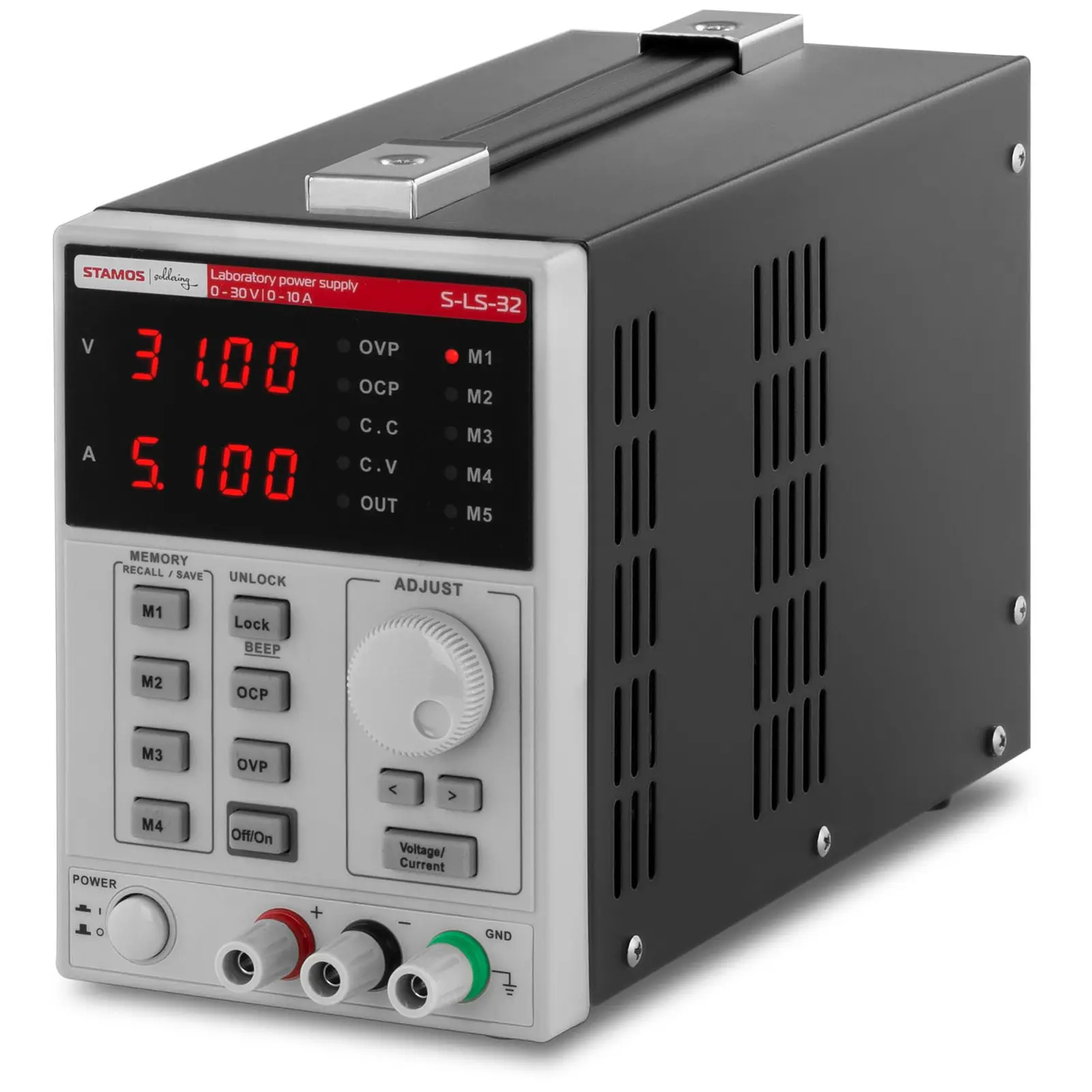 Fuente de alimentación para laboratorio - 0-30 V, 0-10 A DC, 300 W - 4 posiciones de memoria