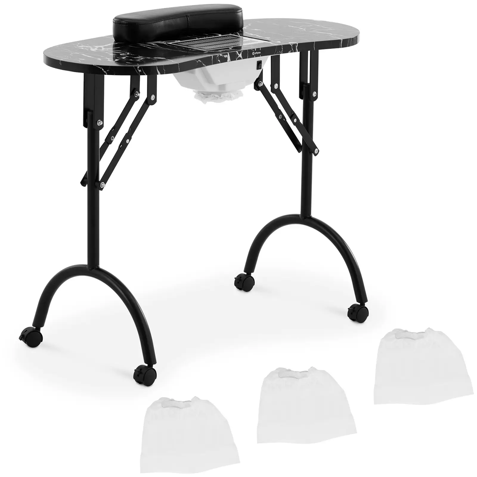 Mesa para manicura plegable - negra - 4 ruedas - aspirado