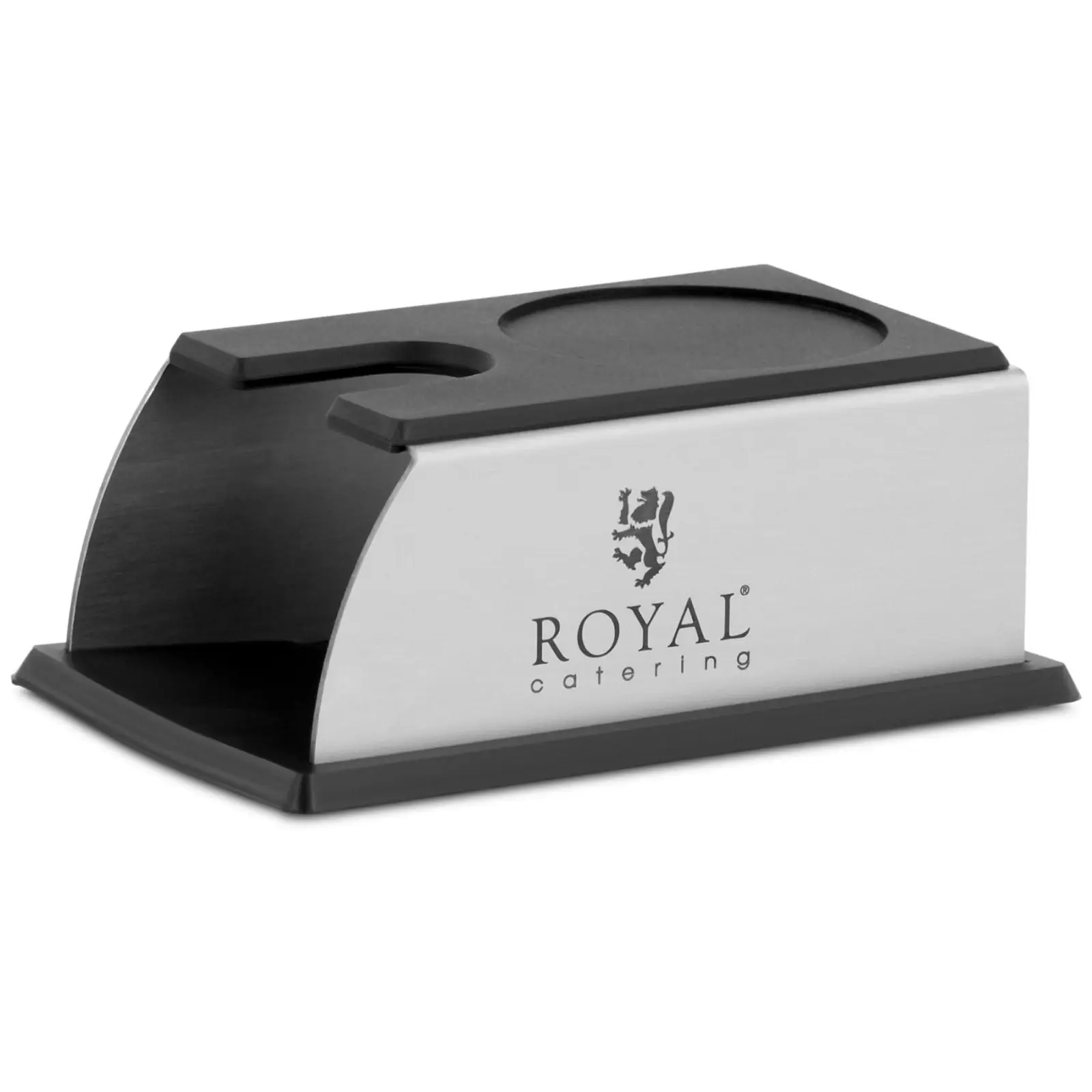 Soporte para prensador de café - Acero inoxidable / silicona - 140 x 93 x 60 mm - Royal Catering