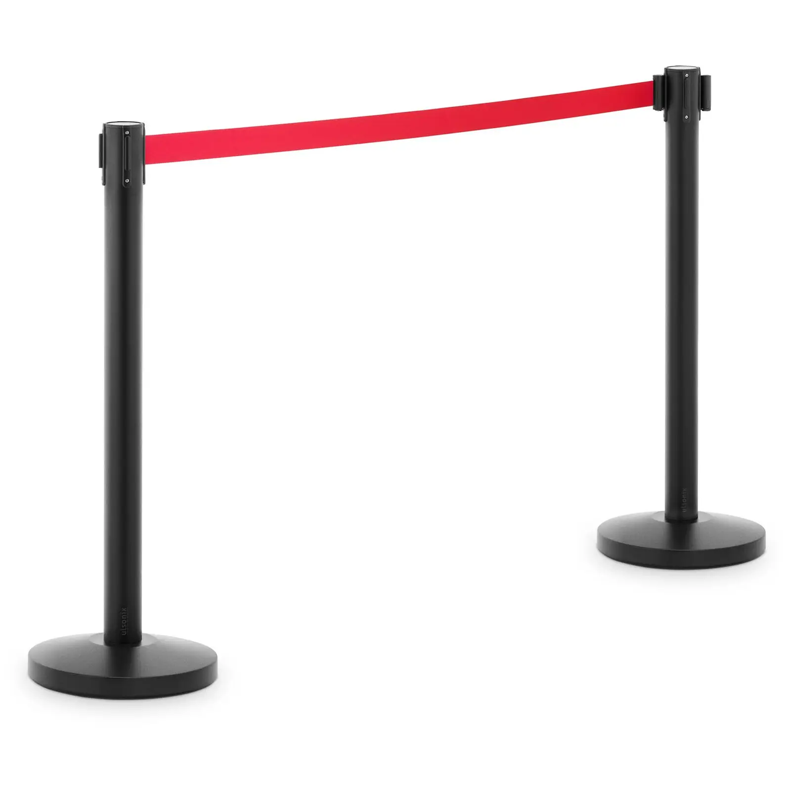 2 postes de barrera con cinta - 200 cm - hierro con revestimiento negro