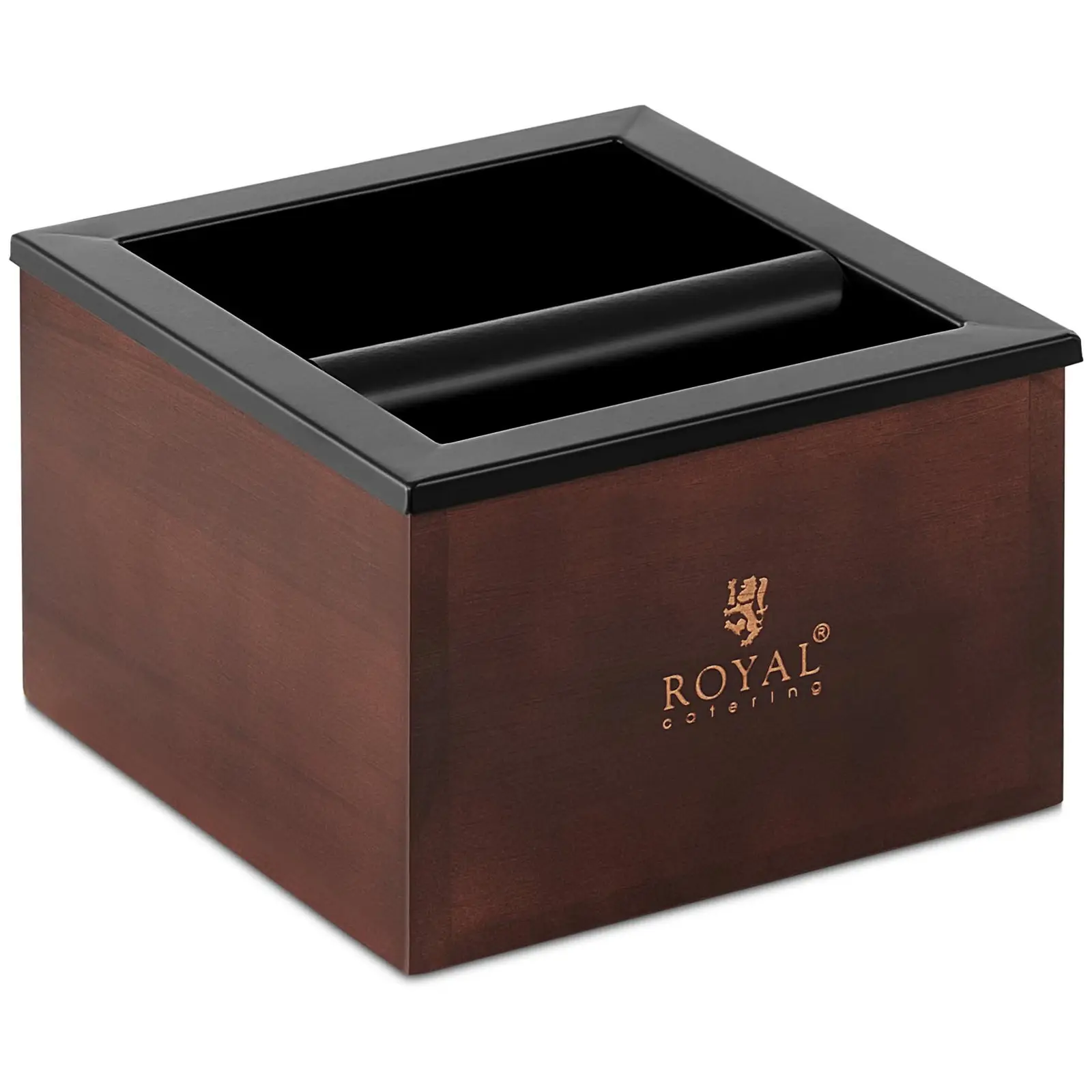 Caja para posos de café - acero inoxidable / madera - 3,1 L - con barra de golpeo - Royal Catering
