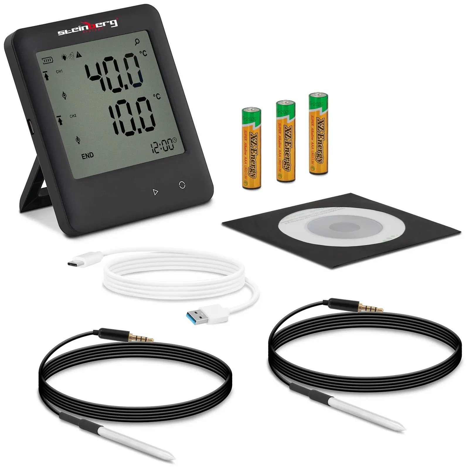Data logger para temperatura - LCD - de -40 a +125 °C - 2 sensores externos