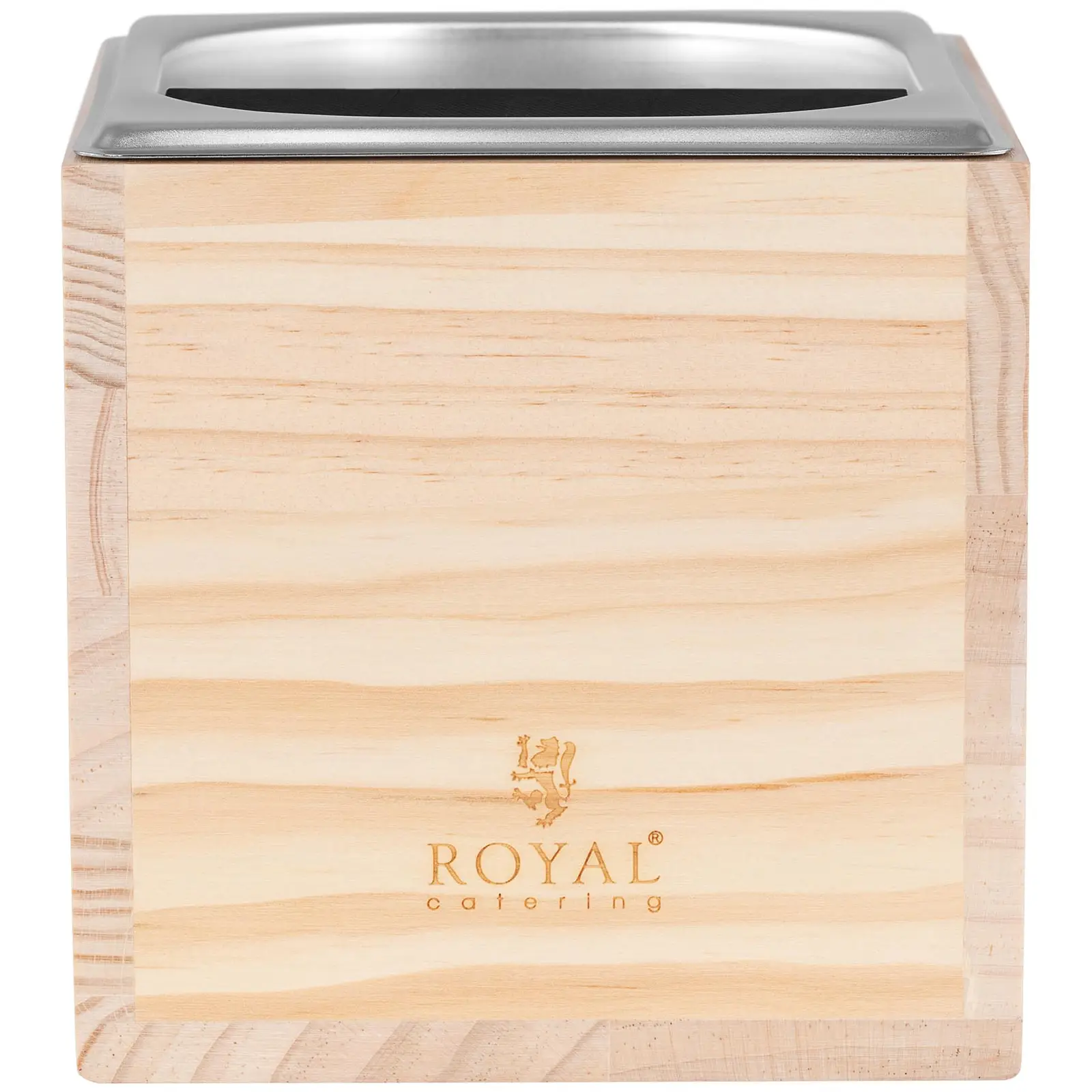 Caja para posos de café - GN 1/6 - 2200 ml - con barra golpeadora y revestimiento en madera