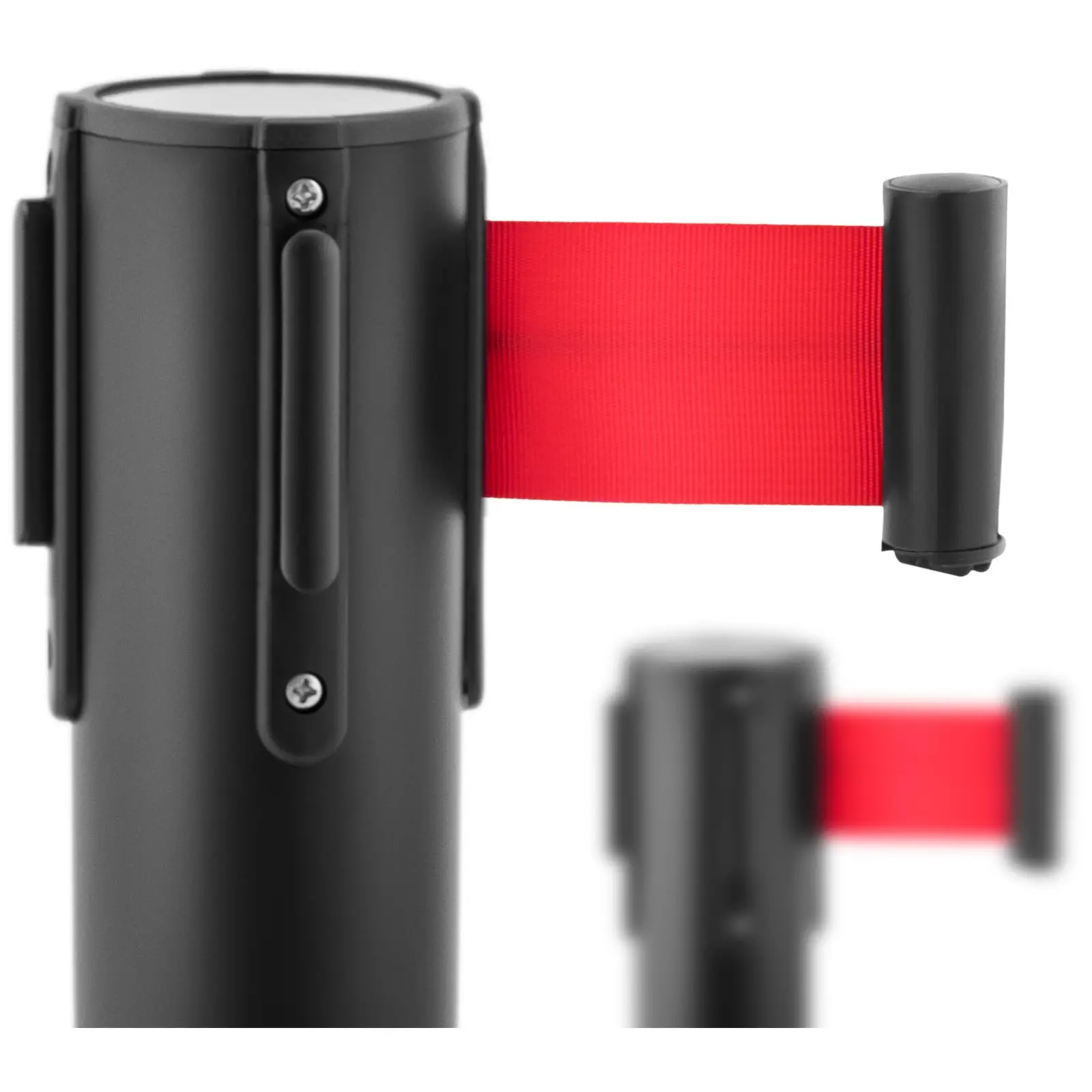 2 postes de barrera con cinta - 200 cm - hierro con revestimiento negro