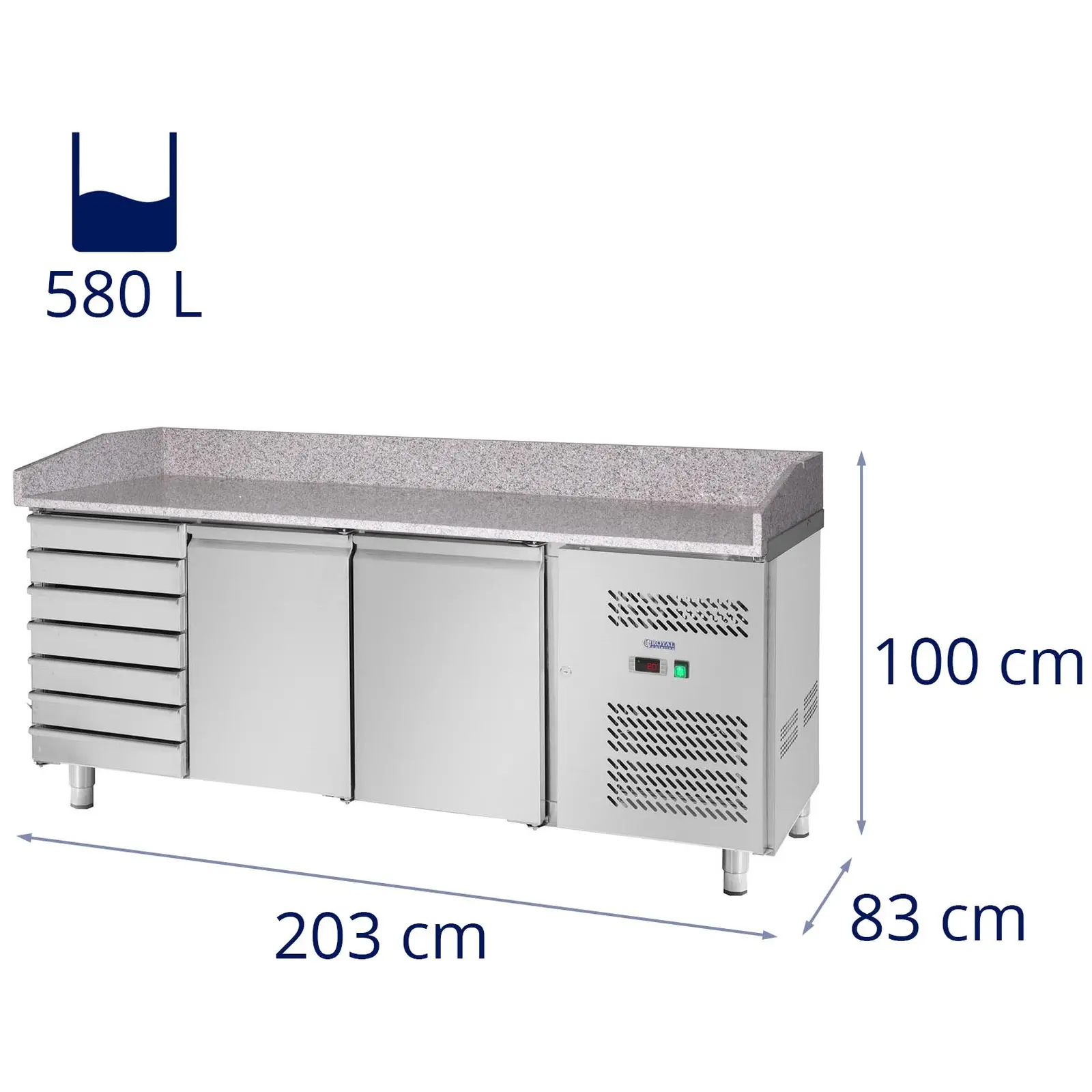 Mesa refrigerada - 580 L - encimera de granito - 2 puertas